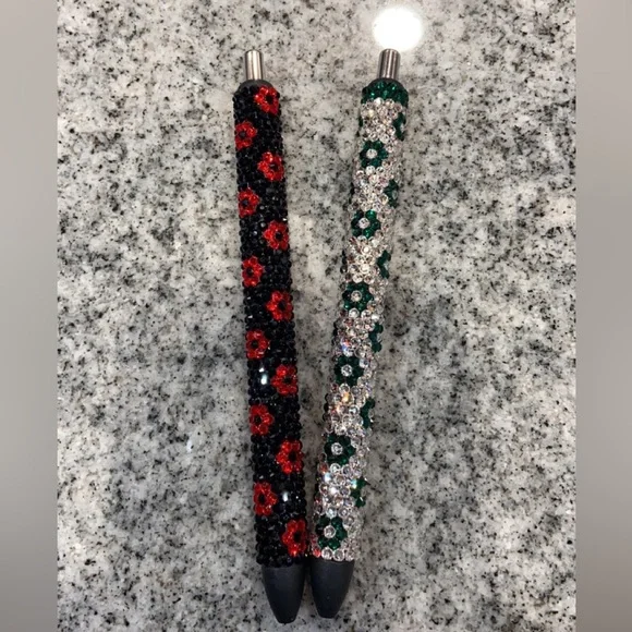 Red & Black Flower Rhinestone Gel Pen - Picture 3 of 5